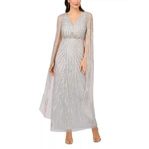 Adrianna Papell Beaded Cape Gown Glacier Blue Whimsical Fairy NWT 2